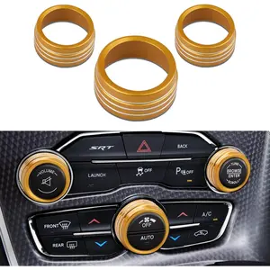 Gold Climate Control Knob Switch AC Radio Volume Tune Button Knob Ring for 2015-2023 Dodge Challenger Charger, for 2015-2023 Chrysler 300 300s, for Ram 2013-2018 Accessories