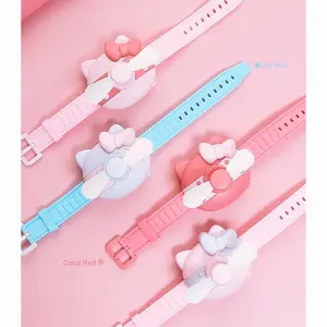 【Deals For You】Festival-Proof Hands-Free Fan Bracelet - Cute Cat Design w/ Candy Colors Portable Wrist Cooler for Coachella Concerts & Outdoor Adventures Kawaii Tech Gift for Women & Teens in Sky Blue & Coral Red