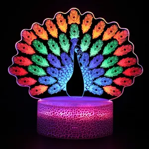 Peacock 3D Illusion Night Light Touch Remote Control LED Lamp, 7 Color Changing USB Desk Lamp for Bedroom Decor,Birthday Gift,Father's Day Gifts, Back-to-School Gifts