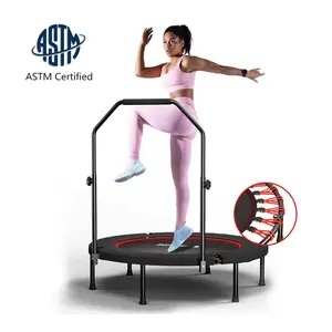 SkyBound 600 LBS Tested Foldable Mini Trampoline, 40'' Fitness Rebounder with Springs/Bungees, Foldable Mini Trampoline with Bungees/Springs，Adjustable U-Bar Handle, Stable Quiet Indoor/Outdoor Exercise Equipment Home Gym Kit
