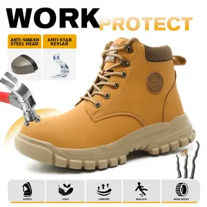 Men's Solid Color Classic High Top Plain Toe Safety Boots, Comfy Non-Slip Durable Lace Up Work Shoes, Anti-Smashing & Anti-Stab Features Women Black steel toe shoes non slip work shoes