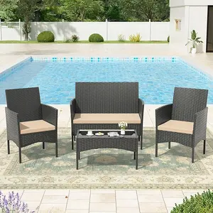 Kullavik Outdoor Patio Furniture Set,PE Wicker Rattan Chairs Garden Conversation Sets with Tempered Glass Table and Soft Cushions for Lawn,Pool or Backyard