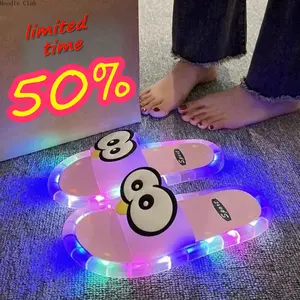Women Girls LED Light Up Slides Crystal Glossy Slippers Luminous Summer Sandals Comfortable Non Slip Indoor Outdoor Home Shoes Fashion Gift Idea