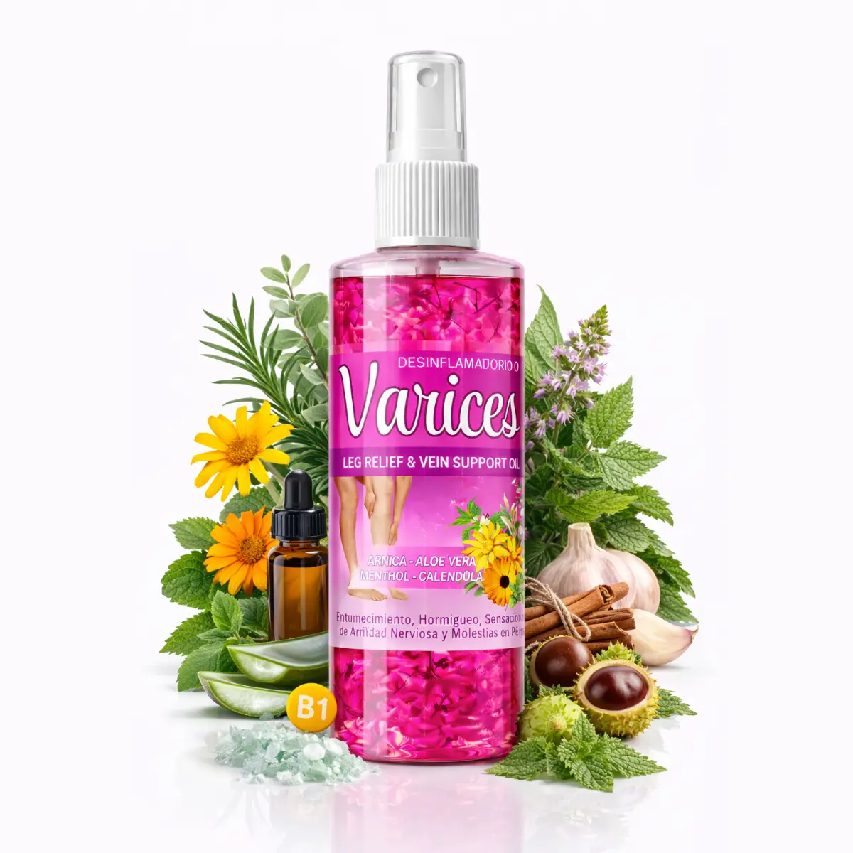 VIRAL Leg Relief Body Care Oil 8 fl oz - Hydrating Calendula & Mint Massage Oil with Natural Extracts for Daily Relief of Tired, Heavy Legs, Varicose Vein Support, Calendula Oil