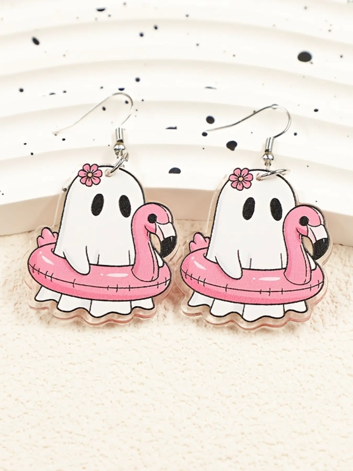 1/20 Pairs Halloween Cute Pink Flamingo Acrylic, Dangling Earrings for Women - October Birthstone, Vacation Style, Daily & Gift Occasions, All-Season Wear, Halloween Accessories, Playful Design, Durable Earrings