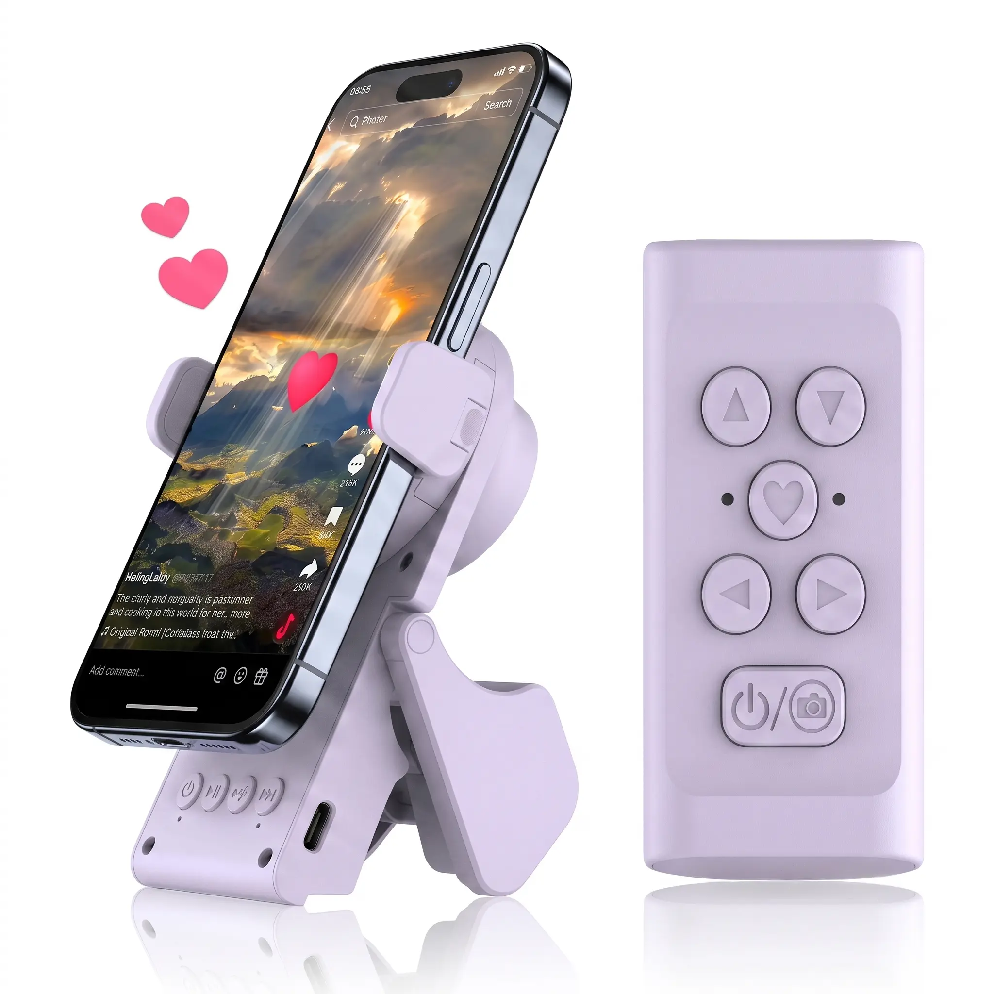 Multifunctional Wireless Remote Control with Bluetooth Speaker & Foldable Phone Holder, E‑Reader Page Turner, Selfie Camera Shutter for Short Video, Works for iPhone, iPad, Android Devices