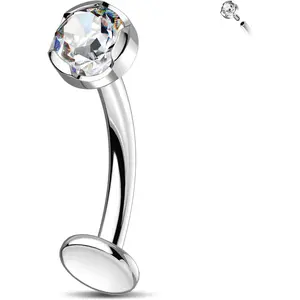 14G Floating  Button Ring Internally Threaded Stainless Steel 316L CZ Clear  Ring Long Navel Piercing Barbell  Jewellery for Women 10/12/14/16 mm