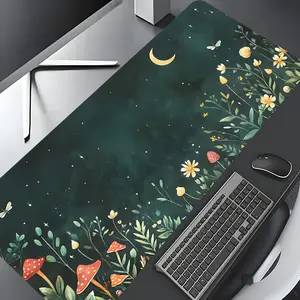 Bohemian Magic Forest Mushroom Design Large Gaming Mouse Pad,Aesthetic Desktop Drotection Pad, Desktop Accessory, Washable Rubber Pad Non-Slip Lock Edge Multi-Size Mouse Pad Suitable For Home Office,Good Gift for Family and friends, Desk Accessories