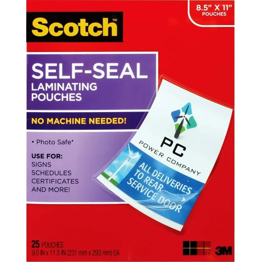 3M Scotch Self-Sealing Laminating Sheets 6 mil Gloss Clear 50/Pack LS854SS50