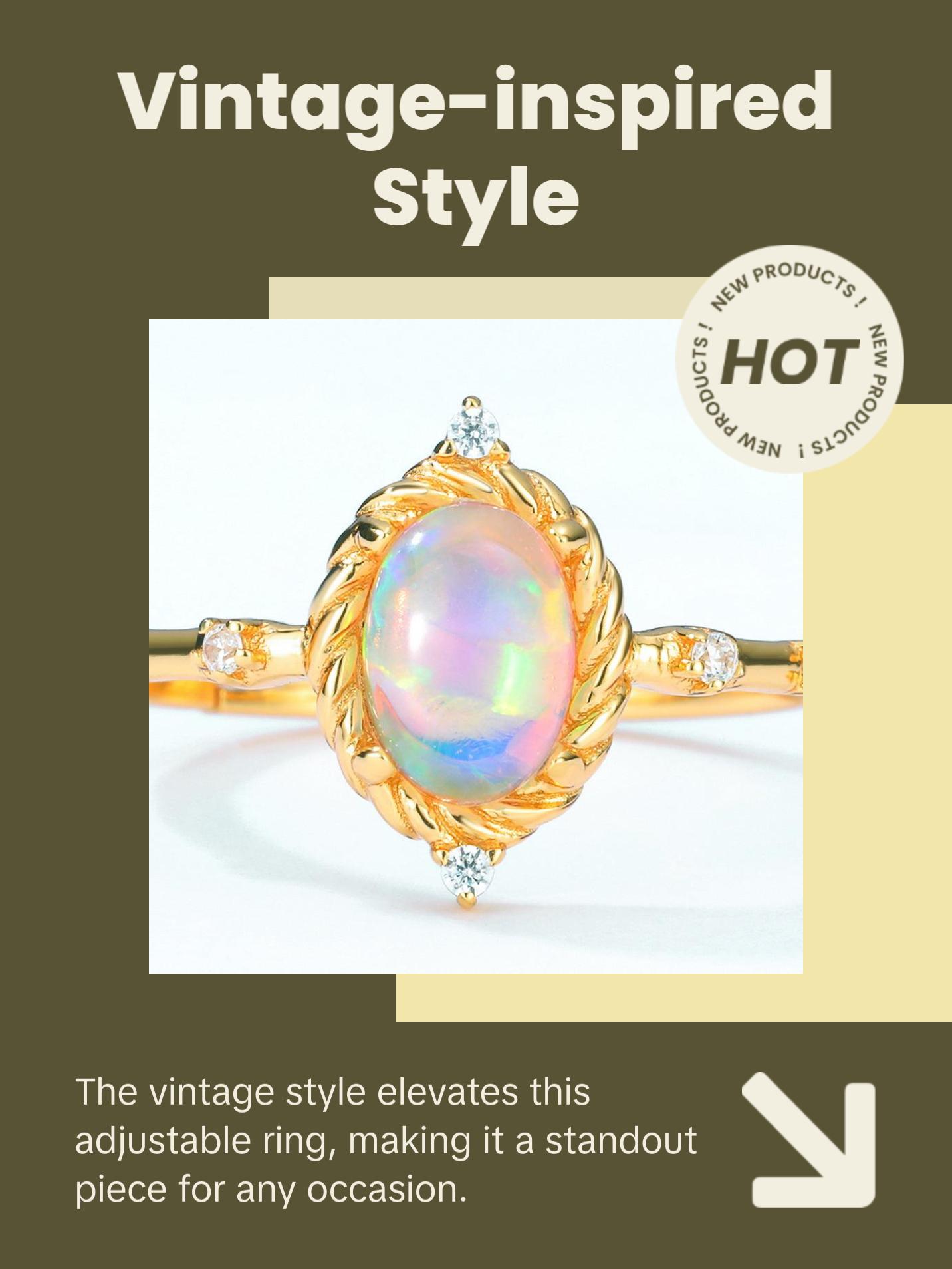 Opal Oval Cut Vintage Style Adjustable Ring