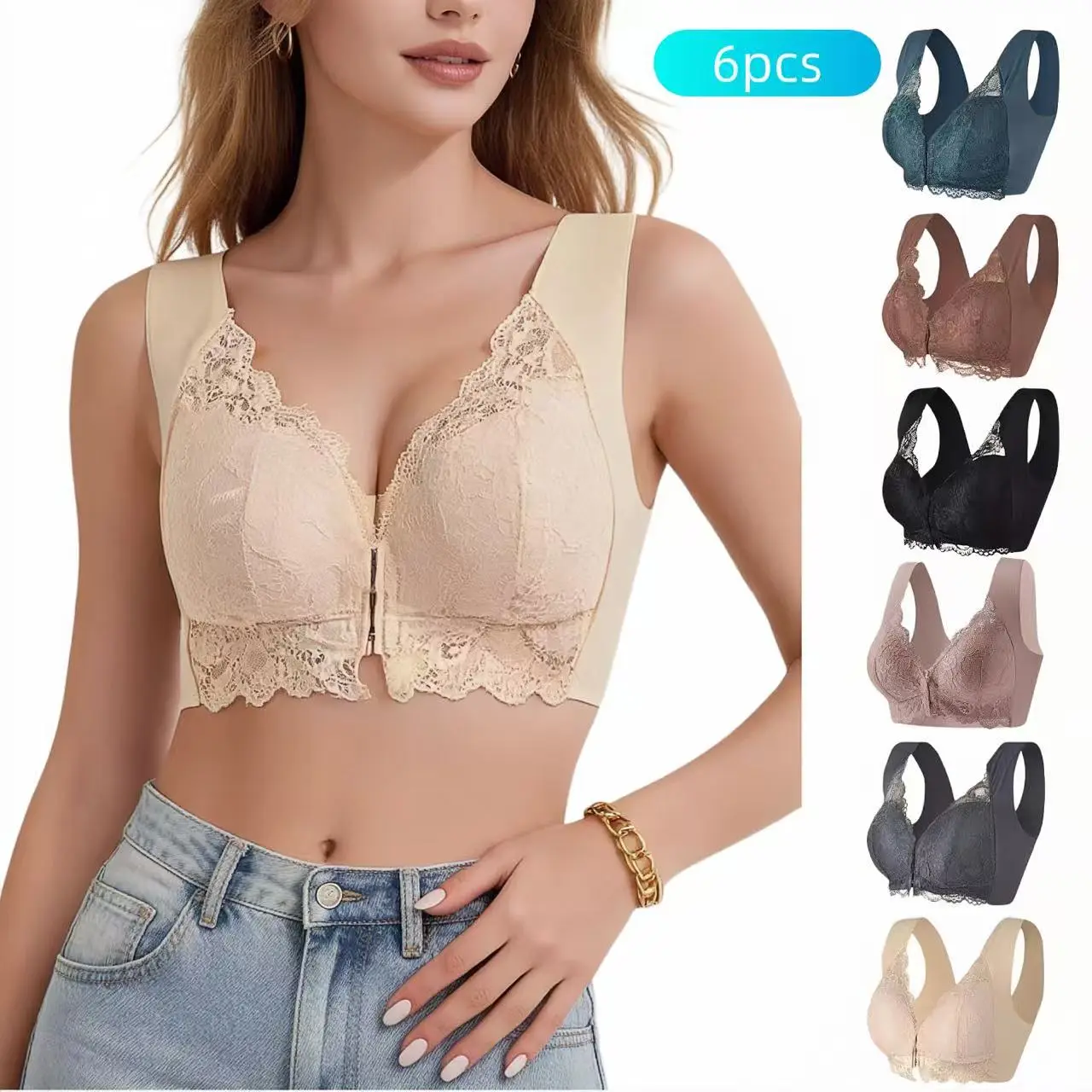 6-Pack Women’s Sexy Lace-Trim Push-Up Support Bra — Comfortable, Breathable, Smooth On/Off, Ideal for Everyday Wear — Enhances Cup Coverage elegant