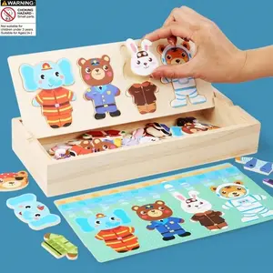 Wooden Cartoon Animal Dress Up Puzzle Toy, 1 Box Creative Hand-brain Training Educational Toy, Educational Puzzle Toy for Boys & Girls, Gift for Her, Men's Gift, Animal Shape Puzzle
