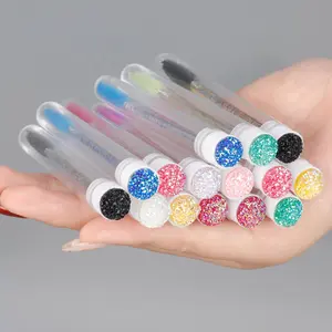 10 Pack Reusable Eyelash Brushes with Tube, Portable Crystal Applicators and Combs, Bling Mini Eyebrow Makeup Brushes, Eyelash Tools for Beauty