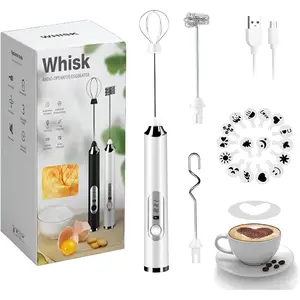 Rechargeable Milk Frother, Handheld Electric Foam Maker Waterproof Detachable Stainless Steel Whisk Drink Mixer Foamer for Lattes, Cappuccino, Easy to Use - Black/White