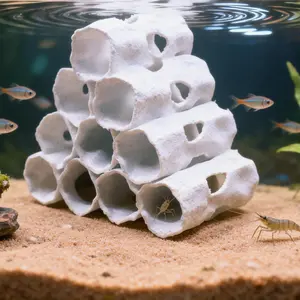 Fish Tank Landscape 3D Printed Pyramid Hive Hideaway, Fish Shrimp Shelter Breeding Tank, Stone Texture Multi-Hole Cave, Practical Accessories
