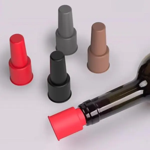 4 Pack Soft Silicone Wine Bottle Stoppers With Easy Grip Top, Reusable Beverage Bottle Seal Caps, Multifunctional Wine Saver Covers For Wine Beer Champagne, Tight Seal Bottle Lids To Lock Flavor And Keep Drinks Fresh For Daily Home Bar Storage Use