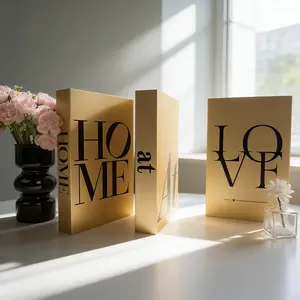 3-Piece Gold Foil Paper Texture Decorative Books Set, Stackable Realistic Book Design, Home Office Shelf Decoration, Holiday Ornaments, Imitation Books