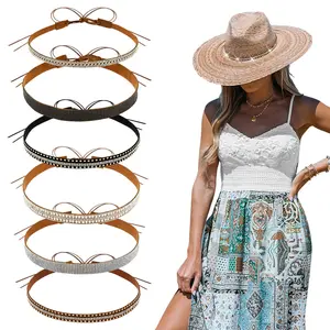 6 Pcs Bling Rhinestone Hat Band Adjustable Rhinestone Cowboy Hat Band Western Style Hatband for Women Men Cowboy Cowgirl