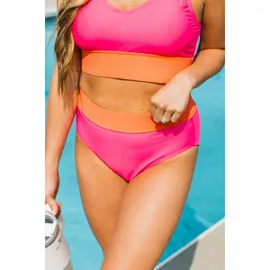 Ray Of Sunshine Swim Bottoms- Hot Pink & Orange