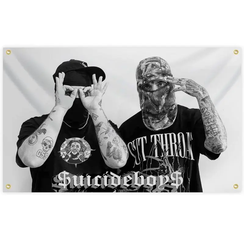 Decorative Tapestry Wall Hanging - Double-Printed Polyester Synthetic, American Rapper Rap Culture Suicide Music Themed, 3x5 ft Fade-Resistant Home Decor for Adult Bedroom Decor Aesthetic, Holiday Indoor/Outdoor Use