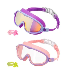 SwimWear 2 Pack Swim Goggles for Kids Ages 3-15 Anti-Fog Anti-UV Wide Vision Waterproof No Leak Swimming Goggles with Nose Clip for Boys and Girls Outdoor Activities