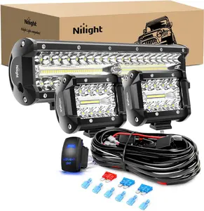 Nilight LED Light Bar 12 Inch 300W Spot Flood Combo 2 Pcs 4 inch 60W LED Pods Boat Driving Fog Lights with Off Road Wiring Harness- 3 Leads for Trucks Pickup Golf Cart SUV ATV UTV  dealsforyoudays