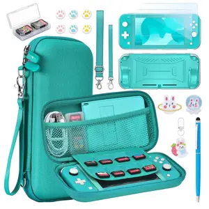Z-PHP7 Switch Lite Case 18-in-1 Accessories Bundle with Protective Carrying Case, Game Holder, Screen Protector & Cute Thumb Grips (Turquoise)