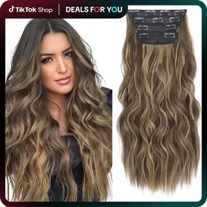 AISI HAIR Glueless Clip-in Wavy Heat Resistant Synthetic Extension Hair, 4PCS 20-24in Thick Pieces for Women,summerwins