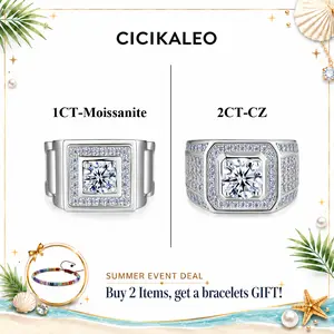 CICIKALEO 1CT Moissanite Men's Ring 2CT CZ for Man D VVS1 18K White Gold Plated Lab-Created Hypoallergenic Anniversary Birthday Gift HipHop Rapper Party Fine Formerly CICI GEMS #Summervibes