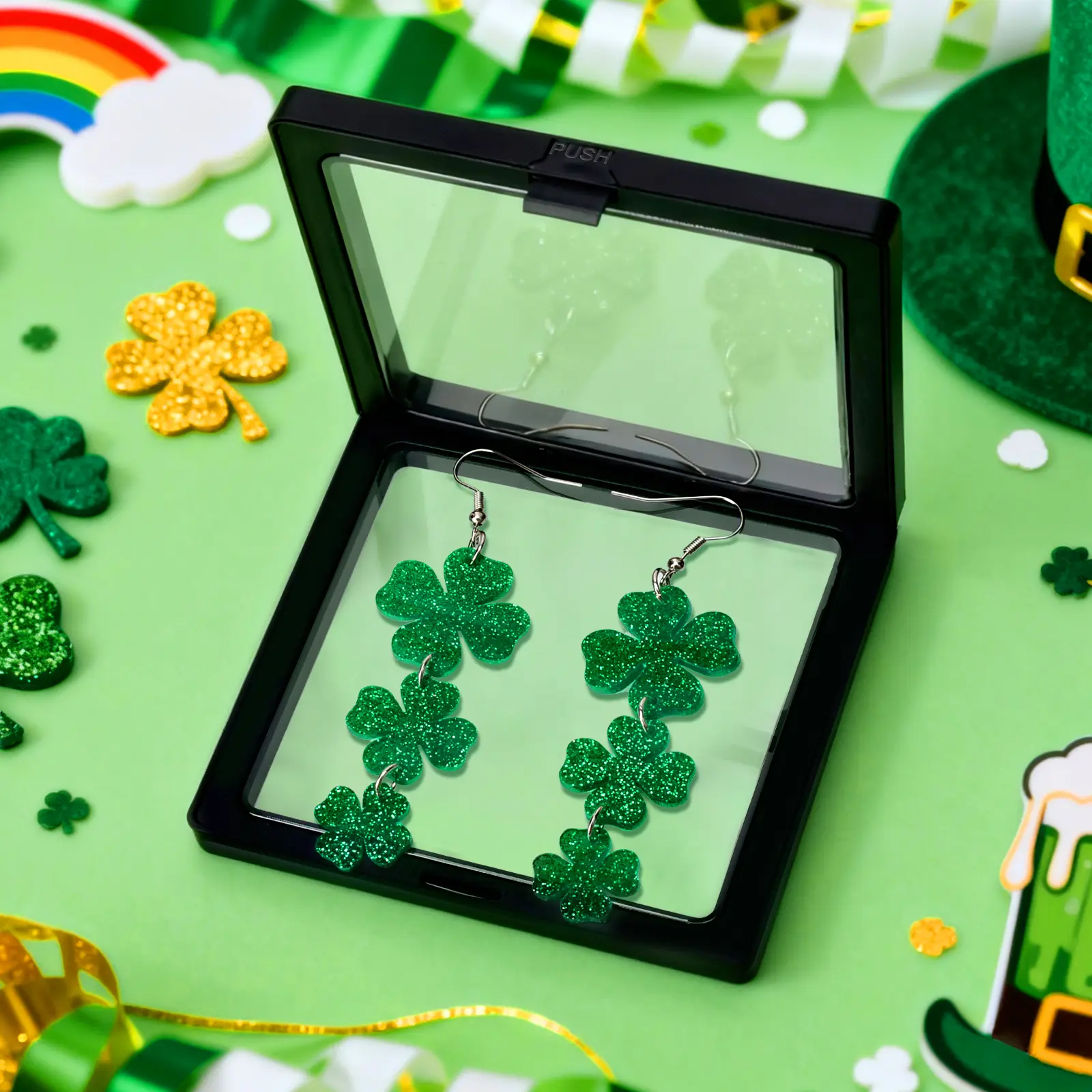 St Patricks Day Earrings, Green Shamrock Dangle Earrings, St Patricks Day Gift, Irish Party Favor Gift, Lucky Jewelry, Good Luck Shirt Accessories, Festive & Party Supplies,Party jewelry