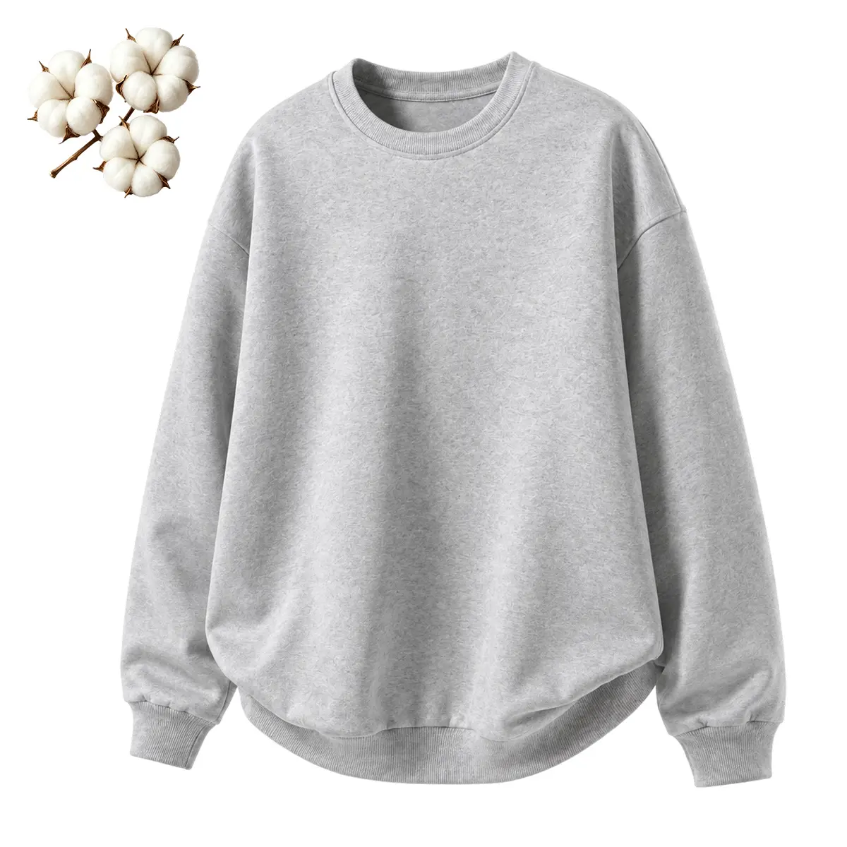 Men's Oversized Brushed Fleece-Lined Crew Neck Sweatshirt - 50% Cotton-Polyester Menswear, Casual Long Sleeve Clothes for Autumn-Winter, Everyday Wear