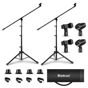 Bietrun Tripod Microphone Stand 2 Packs, Mic Stand Adjustable Boom Height with Carry Bag & Mic Clips, for Singing Performance Wedding Stage Church