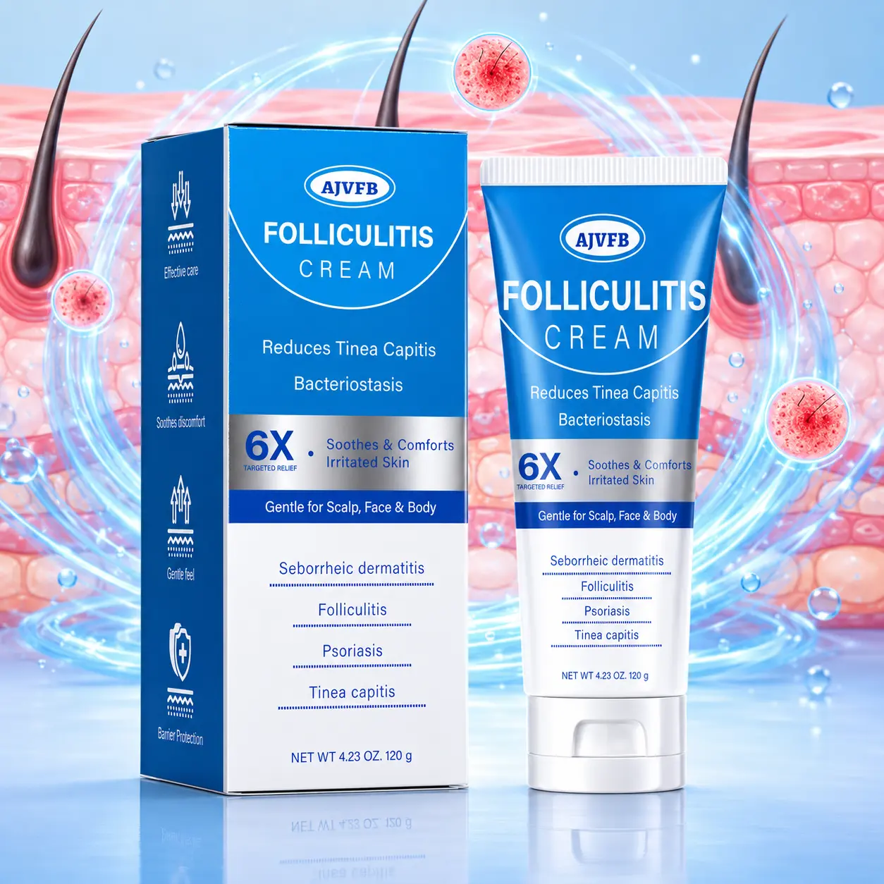 AJVFB Folliculitis & Seborrheic Dermatitis Cream (120g) - Sensitive, Plant-Based Herbal Blend with Honeysuckle, Dandelion, Sophora, Phellodendron, Honeysuckle Cool - Anti-Itch Scalp Care, Reduces Itch, Dandruff Treatment for Adults