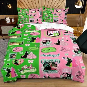 The Pink Green Collage Bedding Set For "The Wicked Witch" (Including 1 Duvet Cover And 1-2 Pillowcases) Is a Broadway Fan Exclusive Gift, Perfect For Decorating The Bedroom Atmosphere Of Fans And Teenagers