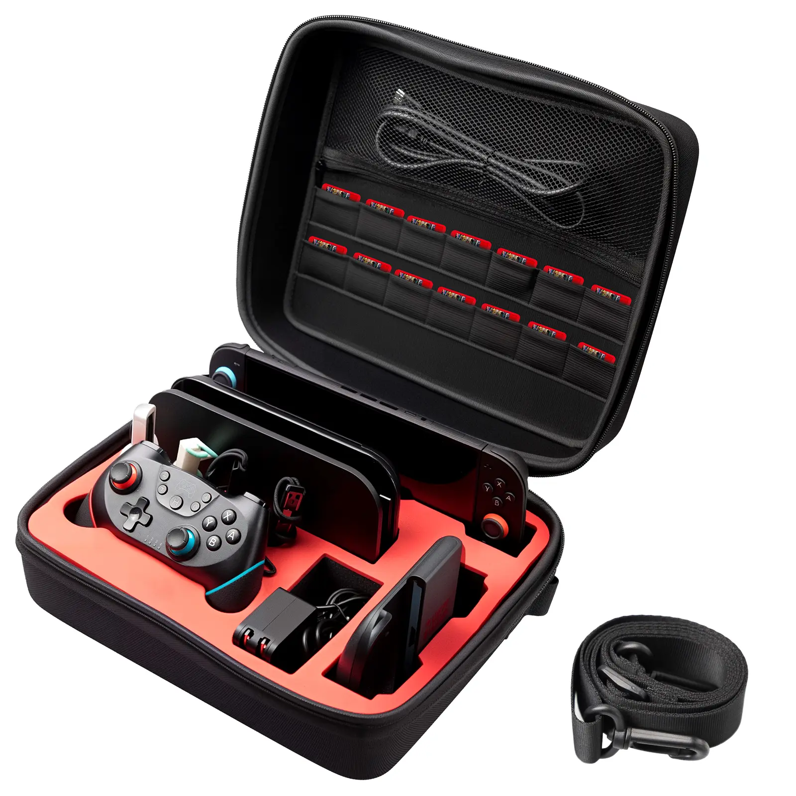 【Back to School】Switch Case for  Switch 2 and Switch OLED Model, Portable Full Protection Carrying Travel Bag with 18 Game Cards Storage for Switch Console Pro Controller Accessories Black