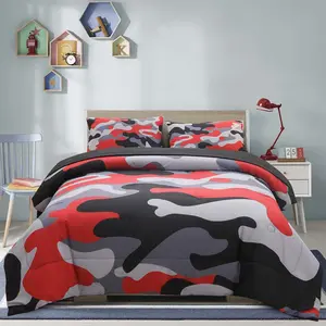 Size Camouflage Bedding Comforter Set with Sheets, Boys Girls Men Camo Bed in A Bag 5 count, Teens Dorm Bed Sets Neutral Farmhouse Lodge Cabin Army Bedspread (Red, )