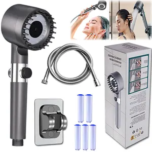 5 in 1 Ion Drops Filtered Shower Head with Handheld, High Pressure Water Flow Showerhead, with Shower Head Filter for Hard Water Boosting, with ON/OFF Switch 4-piece set (Grey) tiktokshopspringglowup