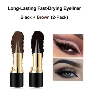 2Pcs Brown & Black Gel Eyeliner Pencil, Waterproof Matte Long Lasting Quick Dry Eye Liner, with Cat Eye Stencil & Smoky Eyeshadow Palette, Makeup Gift Set for Women