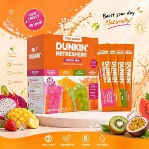 [Heiß 2026!!!] Dunkin’ Refreshers Singles To Go! Zero Sugar Powdered Drink Mix, 40 Ct Variety Pack, Energy from Green Tea, Aspartame-Free, No Synthetic Colors, 40 Single-Serve Packets, Just Add Water