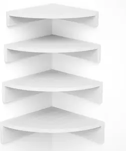 White Corner Shelf Wall Mount, Set of 4 Floating Shelves for Storage and Display, Large Wooden Shelves for Bedroom, Living Room, Bathroom, Entryway, Garage