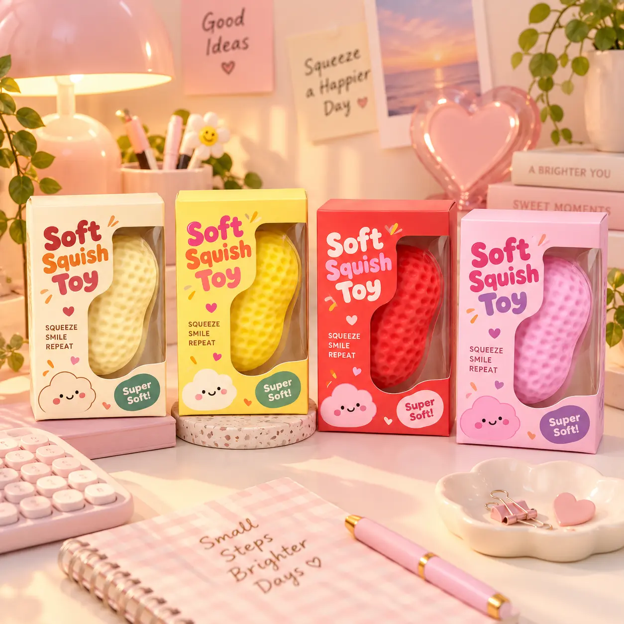 Peanut Shaped Squishy , Soft Squeeze Fidget  with Textured Surface, Cute Handheld Sensory  in Cream Yellow Red Pink, Novelty Desk , Party Favor & Gift Idea kawaii sensory fidget  cutie classroom Silicone Push Bubble Fidget Toy Pack whimsical kids battle