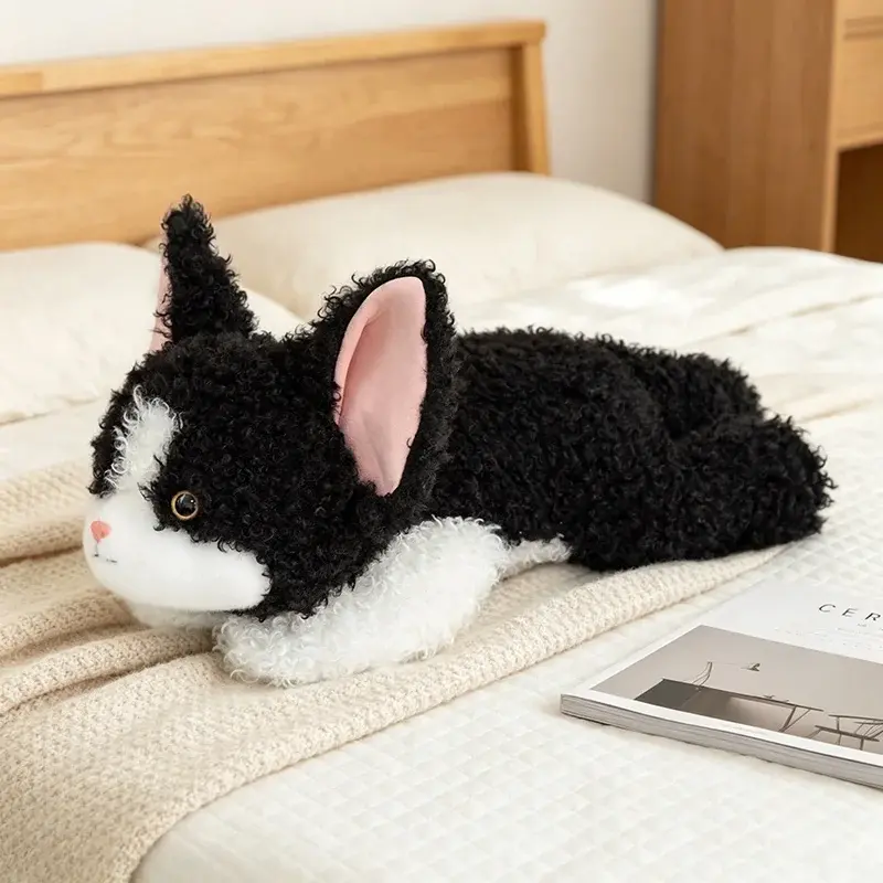30-60cm Cute Devon Cat Plush Doll Black lovely Lying Cat Animal Stuffed Toy Home Decoration Gift For Children