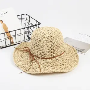 Summer Faux Raffia Wide-Brimmed Straw Hat for Women Korean Style Sun Protection Foldable Beach Hat Spring & Summer Versatile Accessory