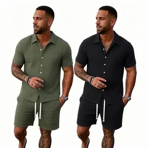 Men's 2-Piece Casual Clothes Set - Short-Sleeve Button-Down Shirt & Shorts, Fashion Summer Tracksuits Outfit
