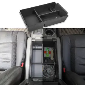 Car Console Organizer, Car Armrest Box Storage Tray for Ford F150 2009-2014, ABS Plastic Center Console Accessories - Black