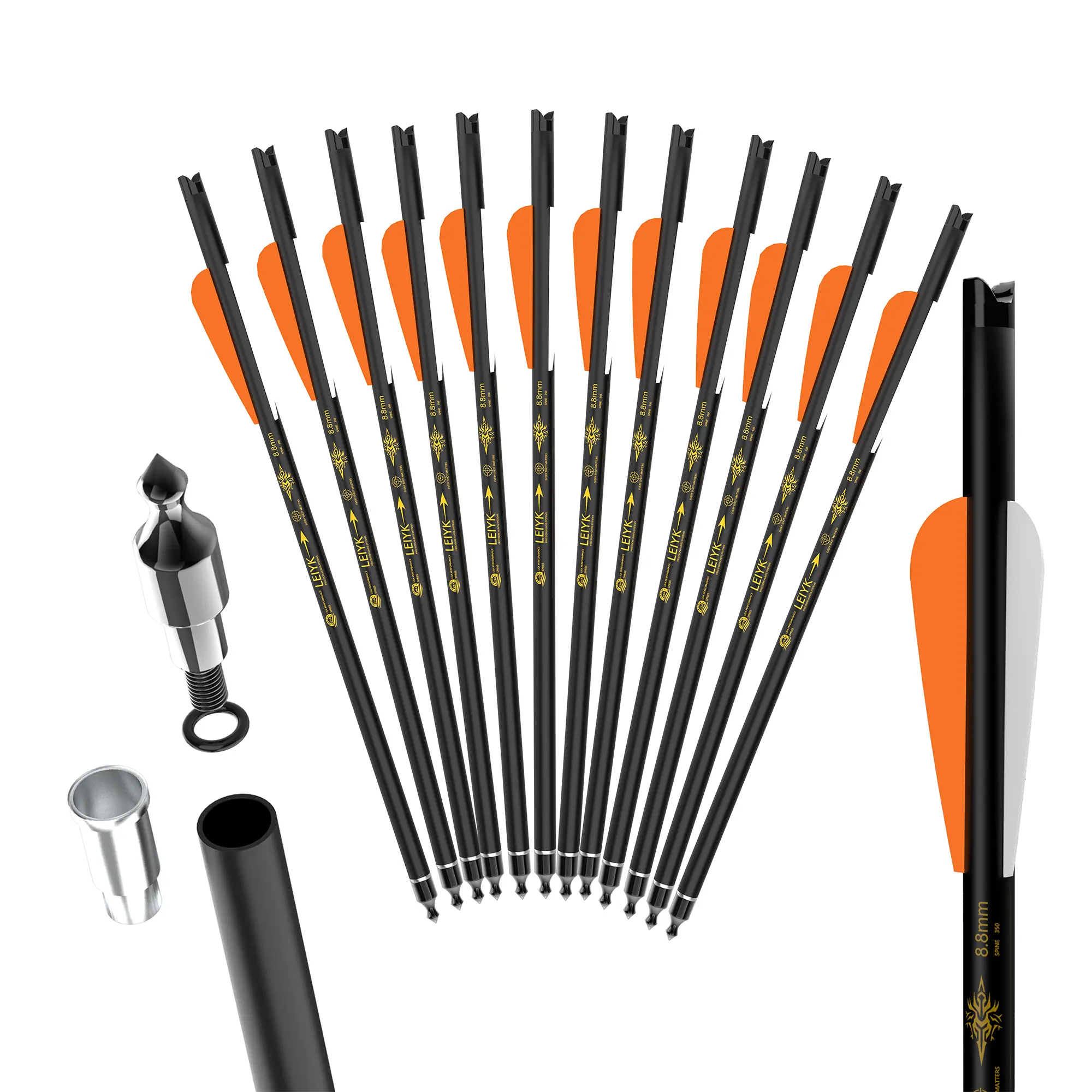 LEYIK 12Pcs 20 Inch Crossbow Bolts, Carbon Arrows with Half Moon Nocks, 8.8mm Shaft Replacement Bolts for Hunting and Target Shooting