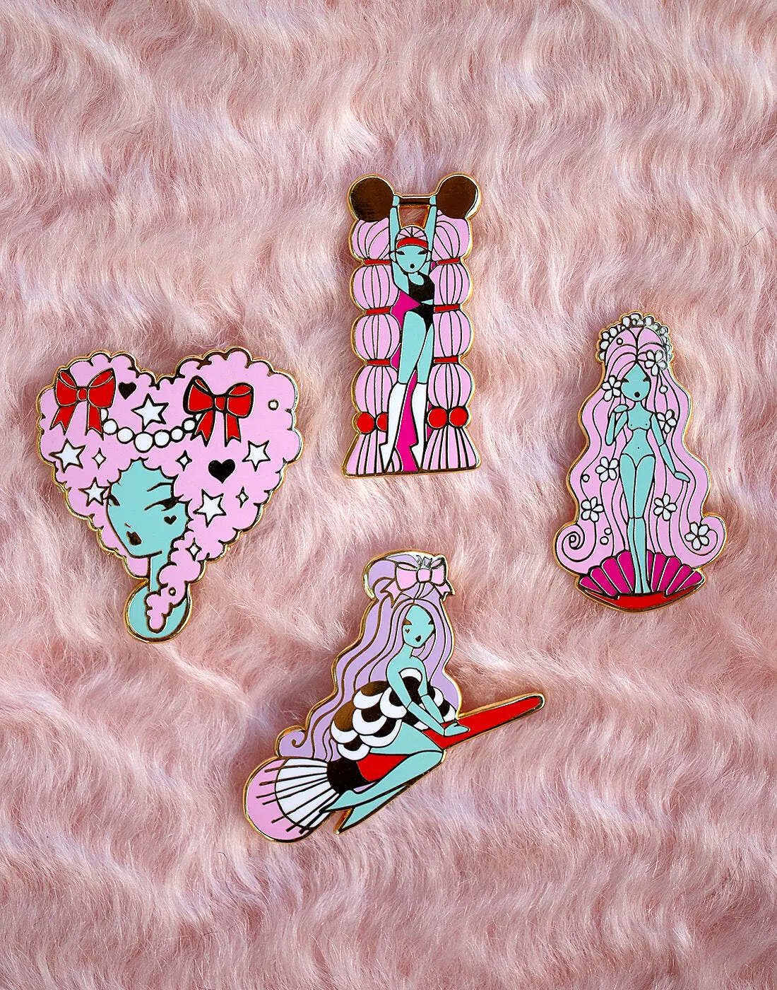 Set of Four Enamel Doll Pins by Pidgin Doll - Tiny dolls you can wear!