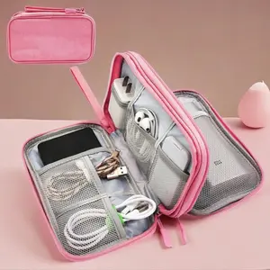 Portable Multi-grids Storage Bag, 1 Set Waterproof Travel Cable Storage Bag, Compact Cable Organizer for Home Office Travel Summer Vacation, Travel Accessories, Durable Pouch