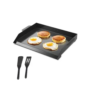 fathersdaygift VEVOR Carbon Steel Griddle, 20x16 inch Universal Flat Top Rectangular Plate, Gas Grill Griddle for BBQ Grill, Teppanyaki, Portable Family Cookware, for Camping Tailgating Party, Black
