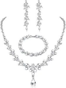 Prom Jewelry Set Necklace Dangle Earrings Bracelet Bride Bridesmaid Crystal Bridal Jewelry Set for Wedding Rhinestone Engagement Party Prom Jewelry Set for Women